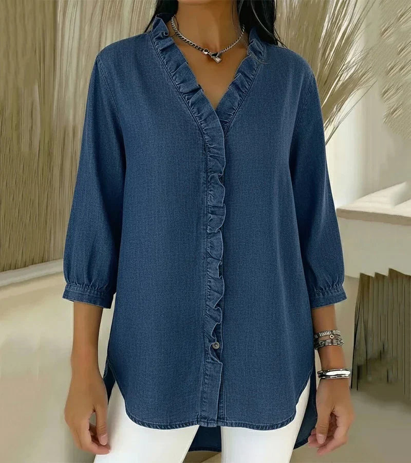 Blusa Denim Volant