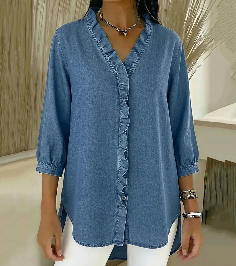 Blusa Denim Volant