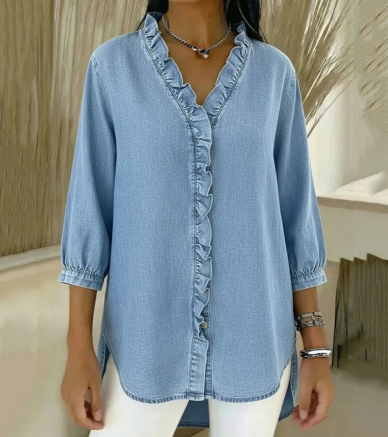 Blusa Denim Volant
