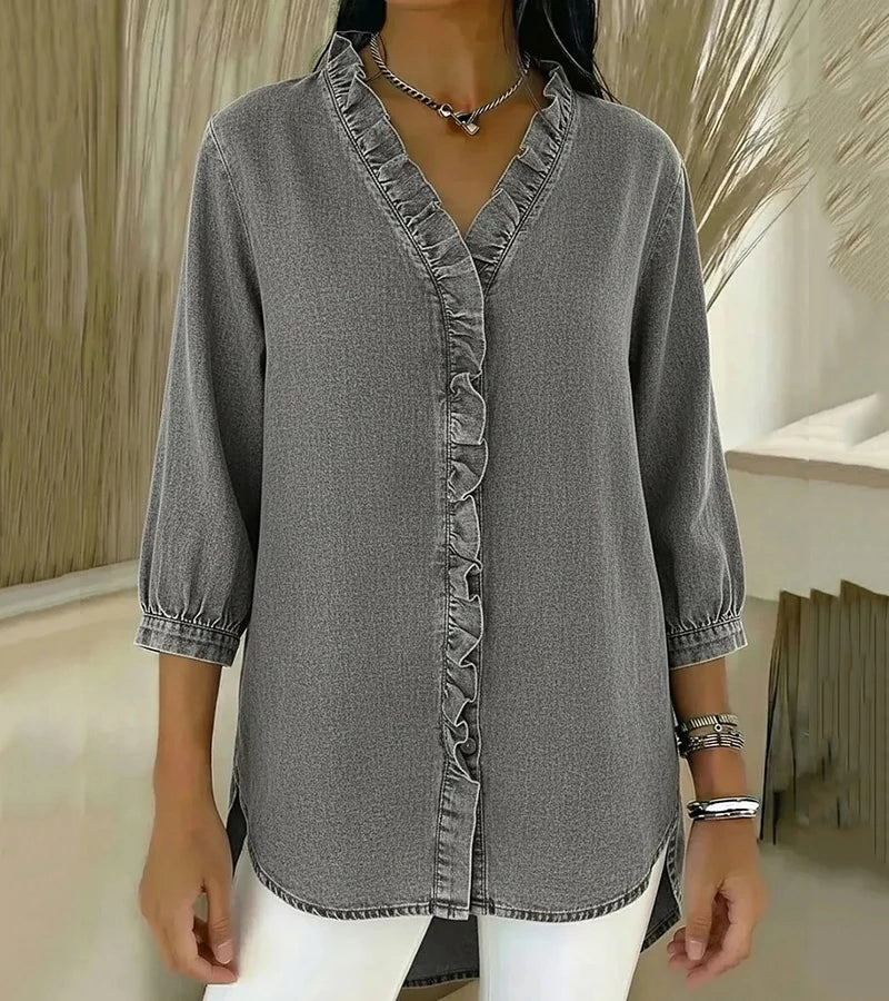 Blusa Denim Volant