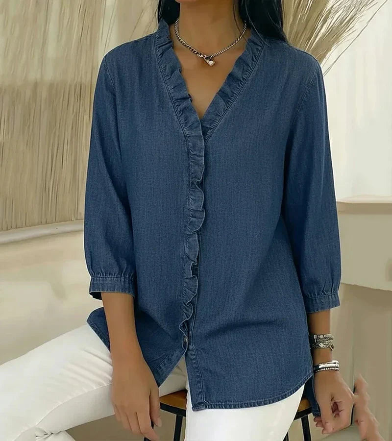Blusa Denim Volant